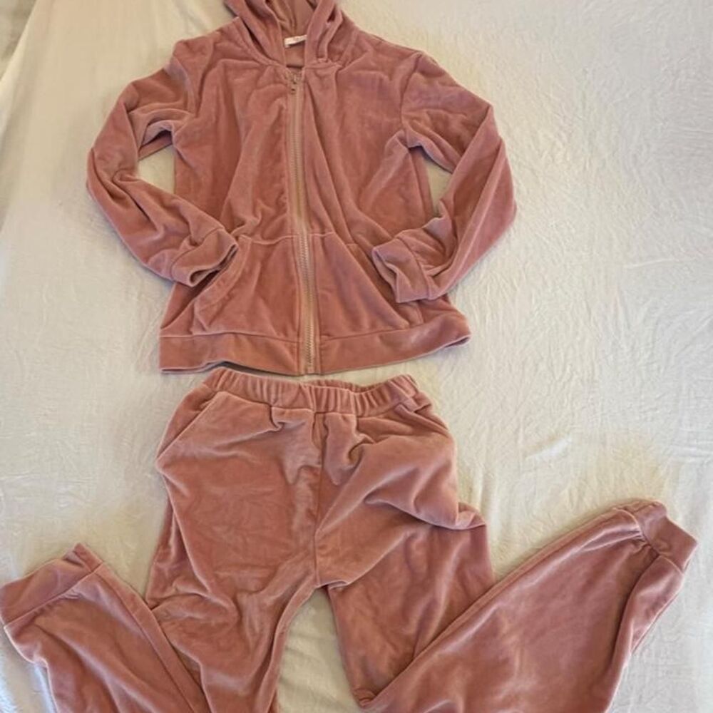 Zaclotre Girls Dusty Pink Velour Tracksuit Set Full Zip Hoodie & Joggers